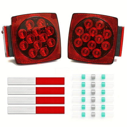 12V LED Trailer Lights Kit Stop Tail Turn Signal License Plate Light for Trailers Under 80" - Square Trailer Tail Lights for Boat Trailer Truck RV Camper Marine with Wiring Options