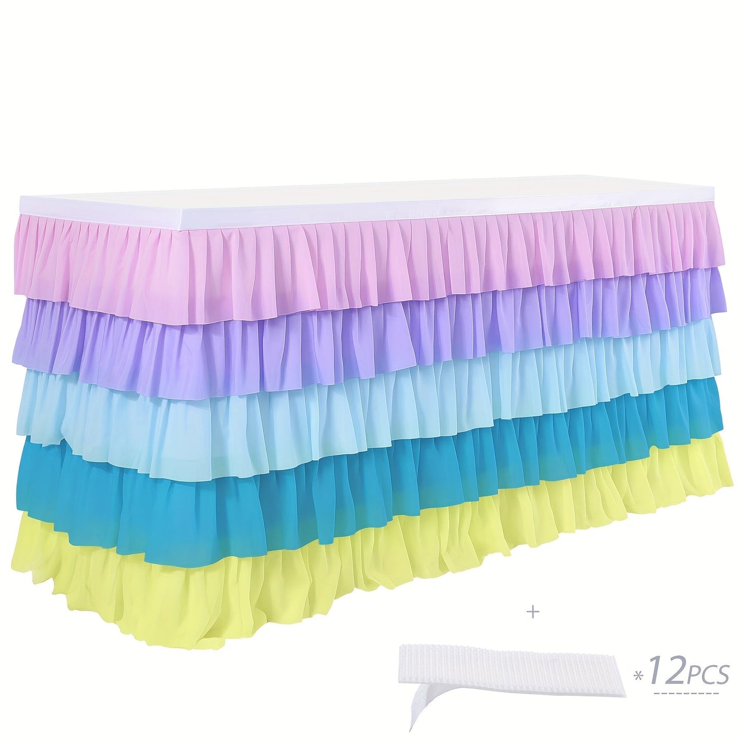6ft Tulle Tutu Table Skirt – Chiffon Ruffle Table Skirting for Birthday Party, Wedding, Bridal Shower, Girls Party & Holiday Decor – Easy Hook & Loop Install, 12 Colors (72"L x 30"H)