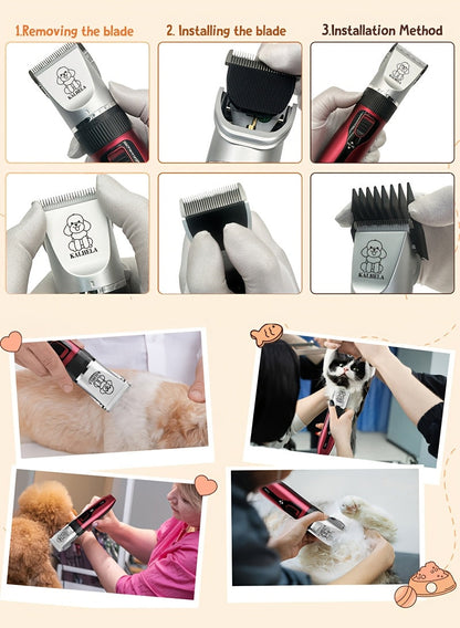 Dog Grooming Kit Wireless Low-Noise Electric Clippers – Rechargeable Lithium Battery, Thick Fur Trimmer with Scissors & Comb for Small & Large Dogs and Cats, Multiple Bundle Options