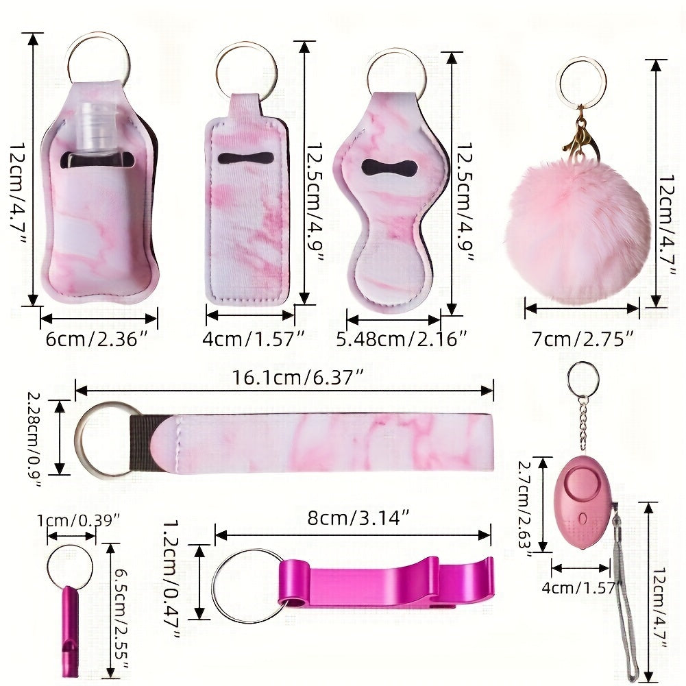 11-Piece Women's Rhinestone Keychain Set – Multifunctional Keyring with Card Holder, Pill Bottle, Whistle, Perfume Bottle & Storage Bag, Perfect Gift for Ladies