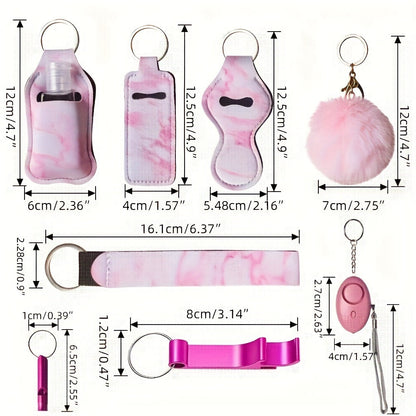 11-Piece Women's Rhinestone Keychain Set – Multifunctional Keyring with Card Holder, Pill Bottle, Whistle, Perfume Bottle & Storage Bag, Perfect Gift for Ladies