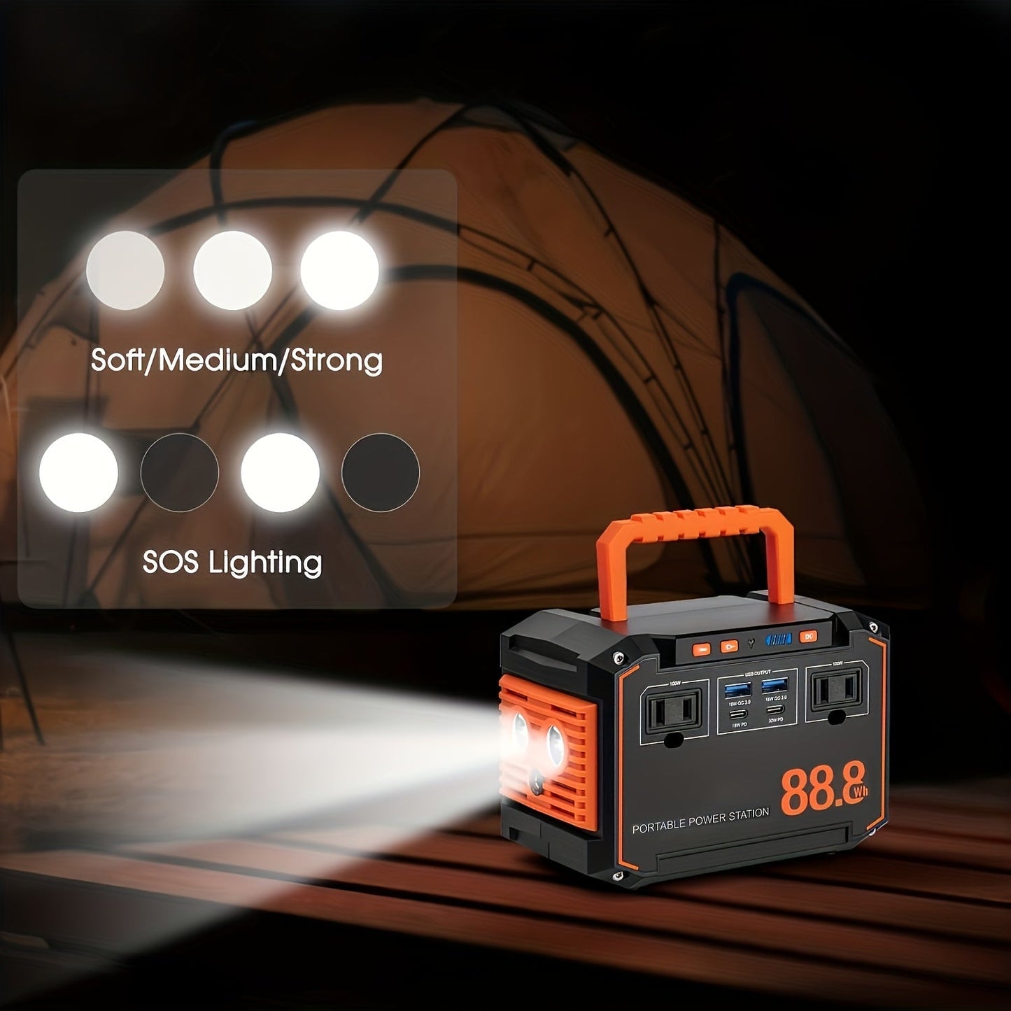 88.8Wh Portable Solar Generator Power Station with 30W Solar Panel – 24000mAh AC/DC/USB-C Backup Battery for Camping, Emergency, CPAP, Fans, Laptops & Outdoor Home Use – Solar Panel Optional