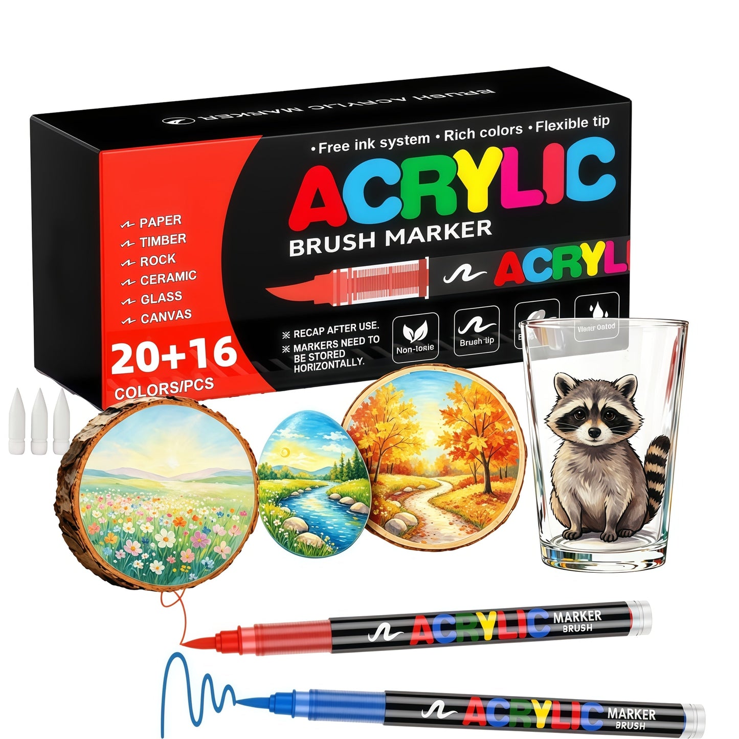 Acrylic Paint Markers Brush Tip Waterproof Quick-Drying Paint Pens for Rock Painting Wood Canvas Glass Ceramic Metal 12 to 168 Colors Art Craft Supplies Gift