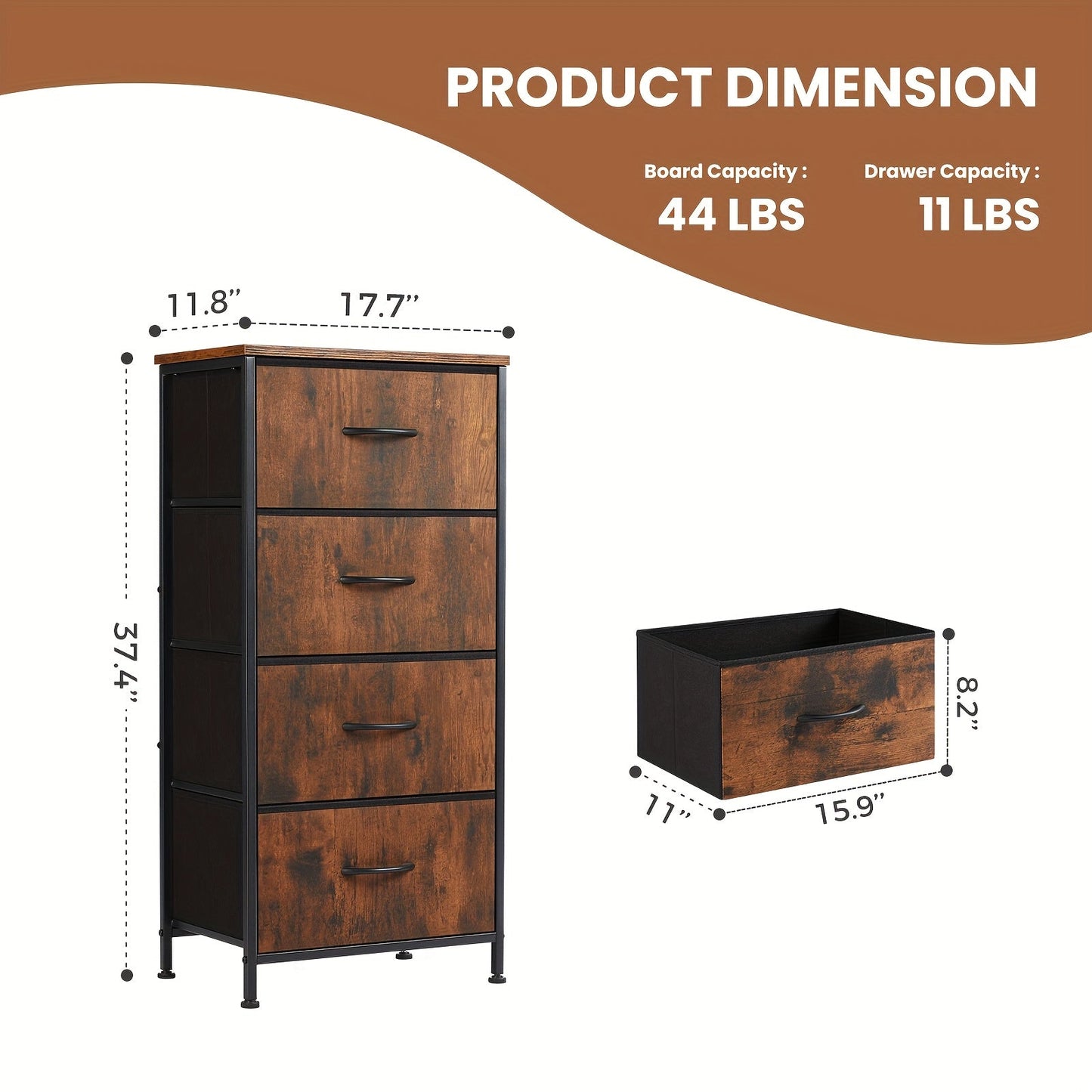 Drawer Cabinet with Metal Frame & Hardwood Top – Home Office Storage Organizer, 2 to 10 Drawers, Assembly Required – White, Grey, Black, Rustic Brown – Bedroom, Living Room & Office Filing Cabinet