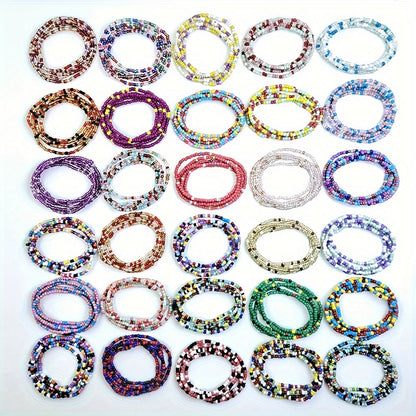20pcs Boho Colorful Glass Bead Necklace and Elastic Waist Chain Set for Women Mixed Color Beach Bikini Body Jewelry for Party Vacation Festival