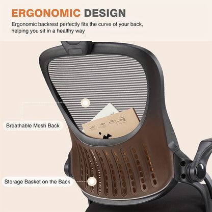 Ergonomic High Back Mesh Office Chair with Adjustable Headrest, Lumbar Support & Flip-Up Armrests – Stainless Steel Frame, Padded Seat, 5-Wheel Rolling Base – Home Office, Lab & Desk Chair (Black/Gray)