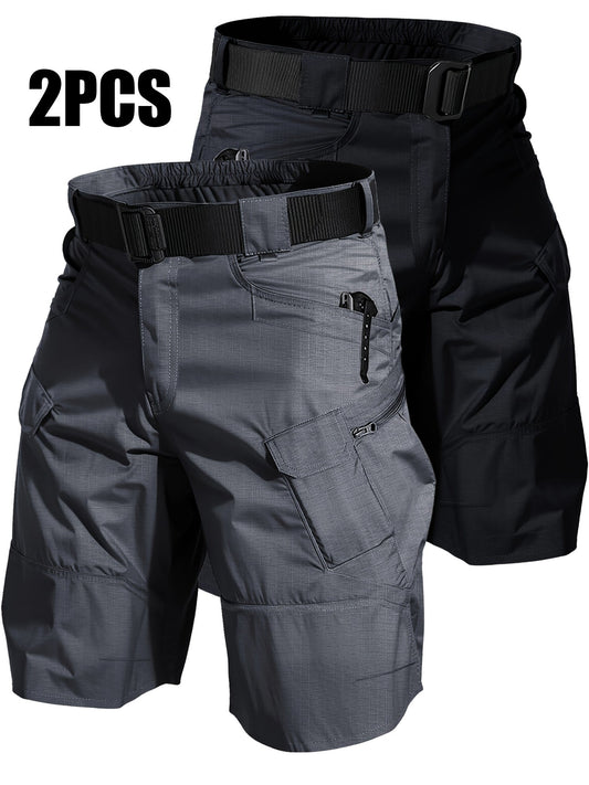 2-Pack Men's Cargo Shorts with Multi-Pocket - Durable Relaxed Fit Outdoor Hiking Camping Fishing Work Shorts, Tactical Utility Bottoms for Men Sizes S-XXXL, Black Gray Khaki Army Green