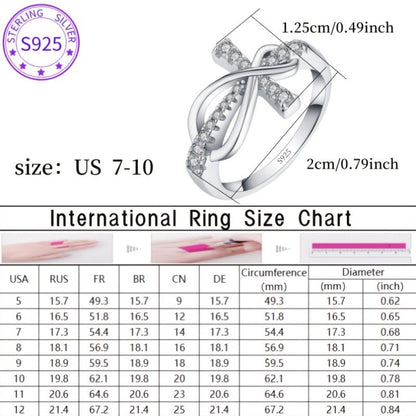 925 Sterling Silver Infinity Cross Ring with Sparkling Cubic Zirconia – Elegant Glitter Wedding & Party Ring for Women, Symbolic Gift in Sizes 6-10, Lightweight 1.5g Design