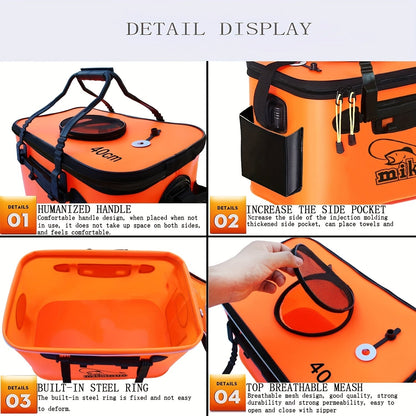 25L Foldable Fishing Bucket Collapsible EVA Live Fish Bait Container – Portable Multifunctional Outdoor Fish Keeper Bag for Carp & Freshwater Fishing, Gift for Men (Blue/Orange)
