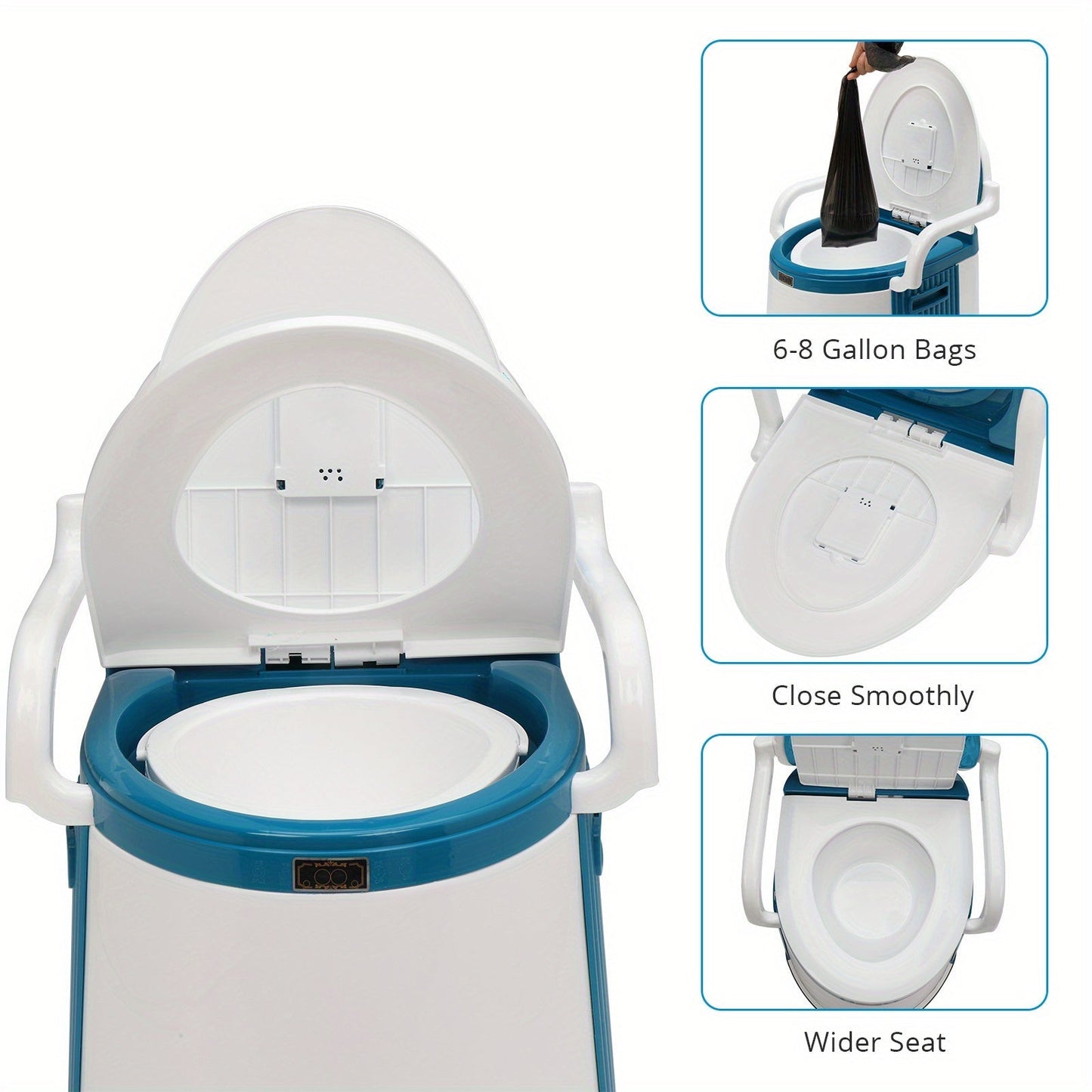 Portable Camping Toilet with Backrest & Handrails – 5 Gallon Detachable Bucket 350 lb Capacity Lightweight Commode for RV Boat Travel Camping