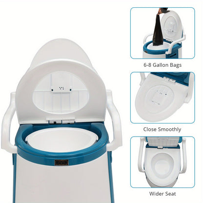 Portable Camping Toilet with Backrest & Handrails – 5 Gallon Detachable Bucket 350 lb Capacity Lightweight Commode for RV Boat Travel Camping