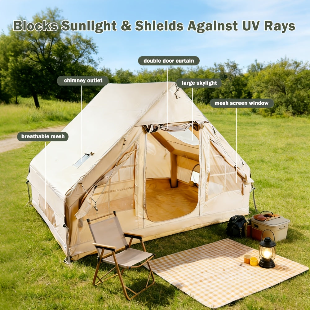 Inflatable Camping Tent 4-6 Person – 4-Season Luxury Air Tent with Manual Pump Easy Setup Windproof Glamping House for Family Outdoor Camping