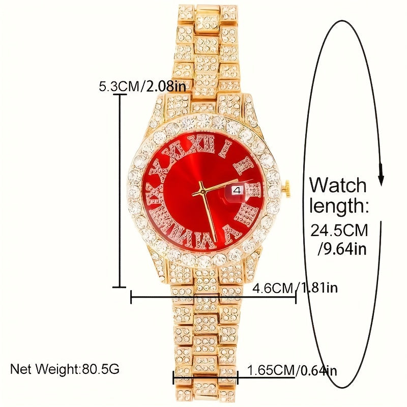 Men's Rhinestone Quartz Watch Necklace Bracelet Gift Set 3 or 4 Piece – Cross Necklace Jewelry Set for Men Football Fan Gear Birthday Holiday Gift Silver Gold