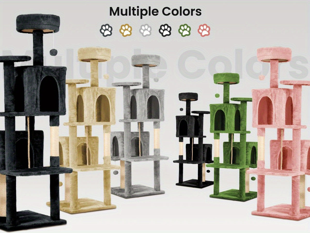 59" Multi-Level Cat Tower for Indoor Cats – Large Cat Tree with Plush Resting Area, Sisal Scratching Post & Hanging Ball Toy – Ideal for Bedroom, Living Room & Multi-Cat Households – Velora