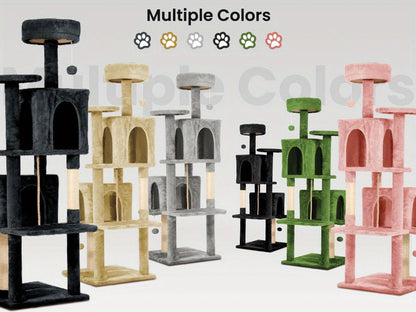 59" Multi-Level Cat Tower for Indoor Cats – Large Cat Tree with Plush Resting Area, Sisal Scratching Post & Hanging Ball Toy – Ideal for Bedroom, Living Room & Multi-Cat Households – Velora
