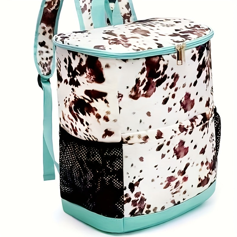 Insulated Cooler Backpack 30 Can Leopard Print with Mesh Pockets & Adjustable Straps - Leakproof Nylon Cooler Bag for Beach Camping Picnic Hiking Travel Daily Use