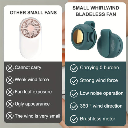 Mini Clip-On Bladeless Neck Fan USB Rechargeable 3-Speed 360° Airflow Portable Hands-Free Waist Hanging Cooling Fan for Hiking Camping Travel Golf Sports Outdoor
