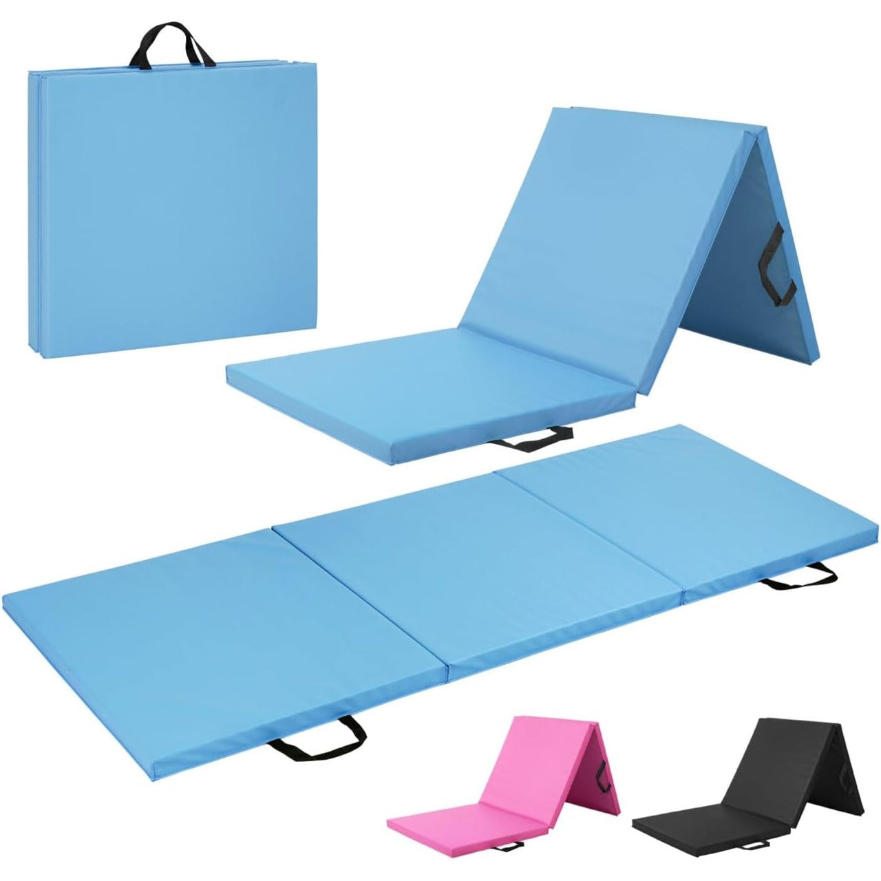 Tri Fold Folding Exercise Mat 1.5" Thick with Carrying Handles - High Density Foam Foldable Gym Mat for Gymnastics, Yoga, MMA, Core Workouts & Stretching, 72" x 24", Easy Storage & Portable