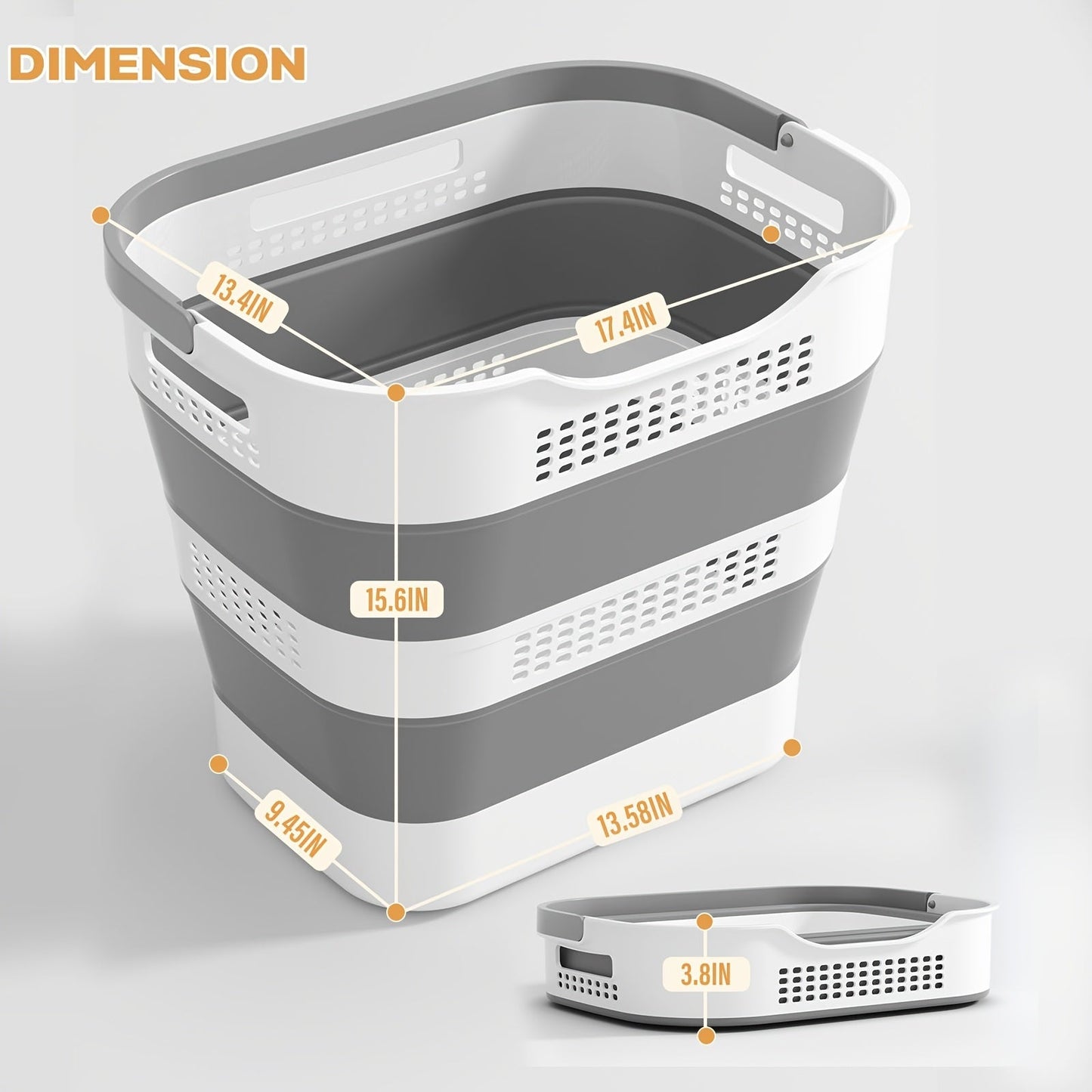 Collapsible Laundry Basket 43L Foldable Pop-Up Hamper with Handles – Durable Plastic Space-Saving Storage Container & Organizer for Laundry Room, Bedroom, Dorm & Small Spaces
