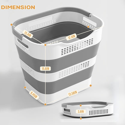 Collapsible Laundry Basket 43L Foldable Pop-Up Hamper with Handles – Durable Plastic Space-Saving Storage Container & Organizer for Laundry Room, Bedroom, Dorm & Small Spaces