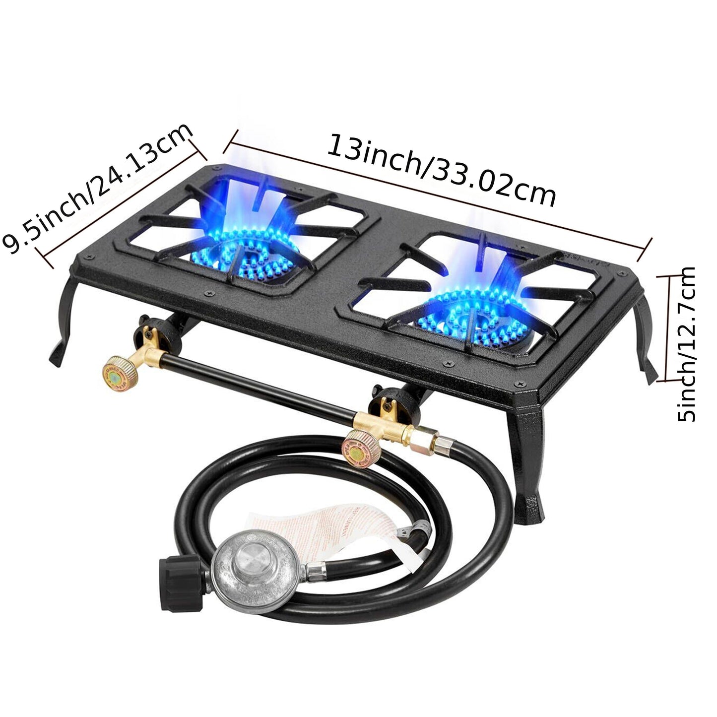 Portable Propane Camp Stove 1 or 2 Burner - Outdoor Gas Cooker with CSA Certified Regulator & Hose for Camping, BBQ, Home Brewing, Turkey Fry & Patio Cooking