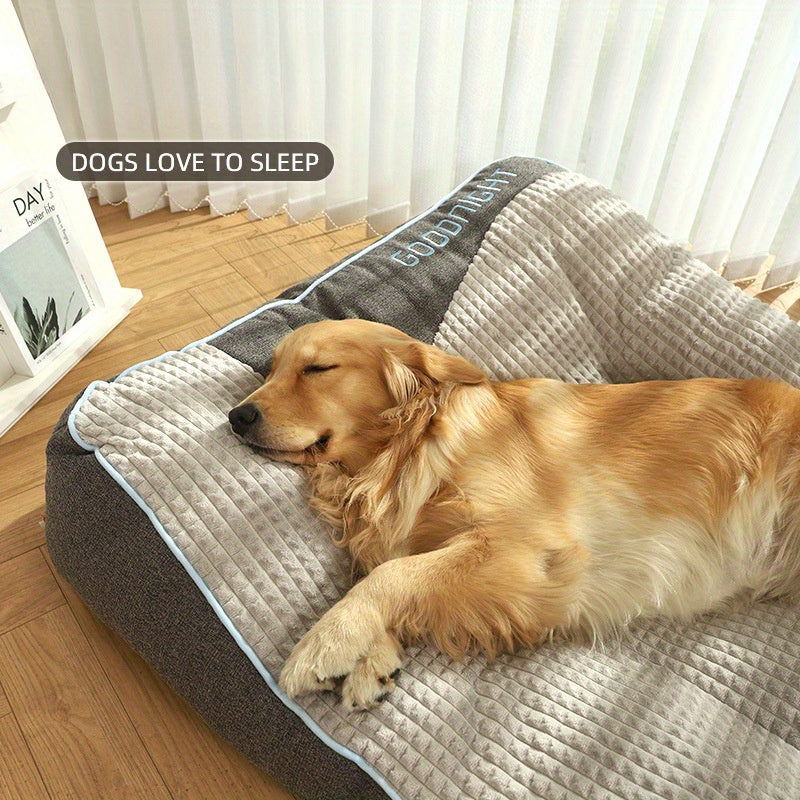Luxury Plaid Pet Futon Sofa Bed for Medium & Large Dogs and Cats – All-Season Soft Polyester Fill, Non-Slip Bottom, Perfect for Golden Retrievers, Includes Bonus Toy Balls, Cozy Dog Couch Bed