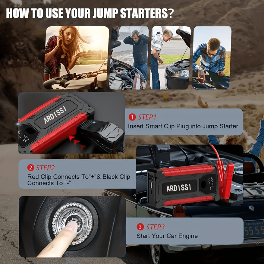 5000A Peak Portable Car Jump Starter with 150 PSI Air Inflator Pump – 10000mAh All-in-One Emergency Battery Booster, Type-C, LED Light for 12V Gas & Diesel Cars, Trucks, SUVs & Motorcycles