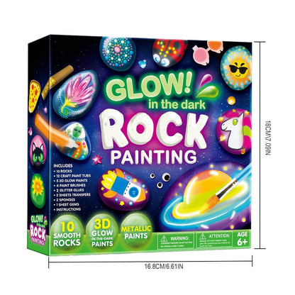 Glow in the Dark Rock Painting Kit for Kids Ages 6+ – Complete Arts & Crafts Set with 10 Rocks, 17 Paints, Gems, Brushes & Stickers | STEM Creative Art Toy Gift for Boys & Girls, Birthday & Easter