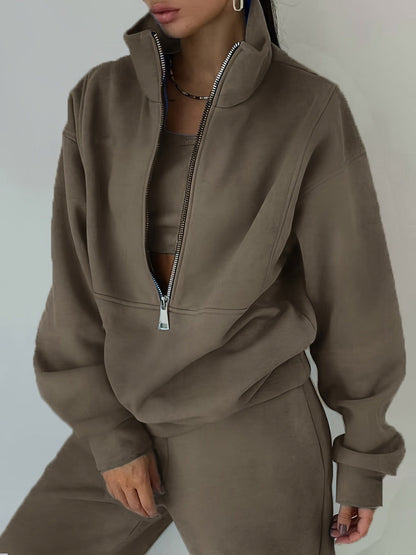 Women's Fleece Two-Piece Set – Sporty Street Casual Sweatshirt & Pants Outfit, Soft Cozy Matching Loungewear Set, 10 Colors, Sizes S-XXL, Everyday Athleisure Fashion