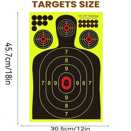 Splatter Targets for Shooting Practice 12x18 Inch Silhouette Reactive Fluorescent Yellow Self-Adhesive Shooting Targets for BB Guns Air Rifles Pistols Pellet Guns Indoor Outdoor Range 10 20 50 100 Packs