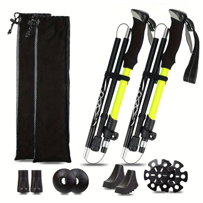 Folding Trekking Poles 2 Pack Ultra-Light 7075 Aluminum Alloy Collapsible Hiking Walking Sticks with Anti-Slip Ergonomic Grip Wrist Straps Adjustable Height for Men Women Backpacking Trail