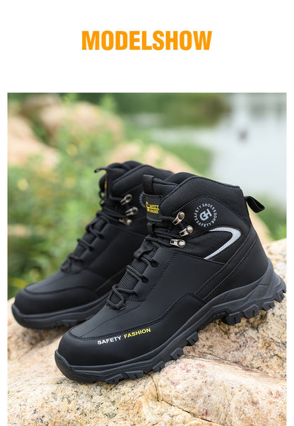 Steel Toe Work Boots for Men Heavy Duty All-Terrain Rubber Sole Cushioned Insole Arch Support Four-Season Construction Industrial Farm Outdoor Boots Black Army Green Sizes US 6-11