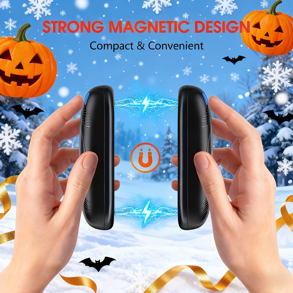 Rechargeable Hand Warmer 2-in-1 Double Sided Heating with Magnetic Suction – 3-Speed Temperature Control, Portable Electric Pocket Warmer for Skiing, Camping, Hiking & Winter Outdoor Use