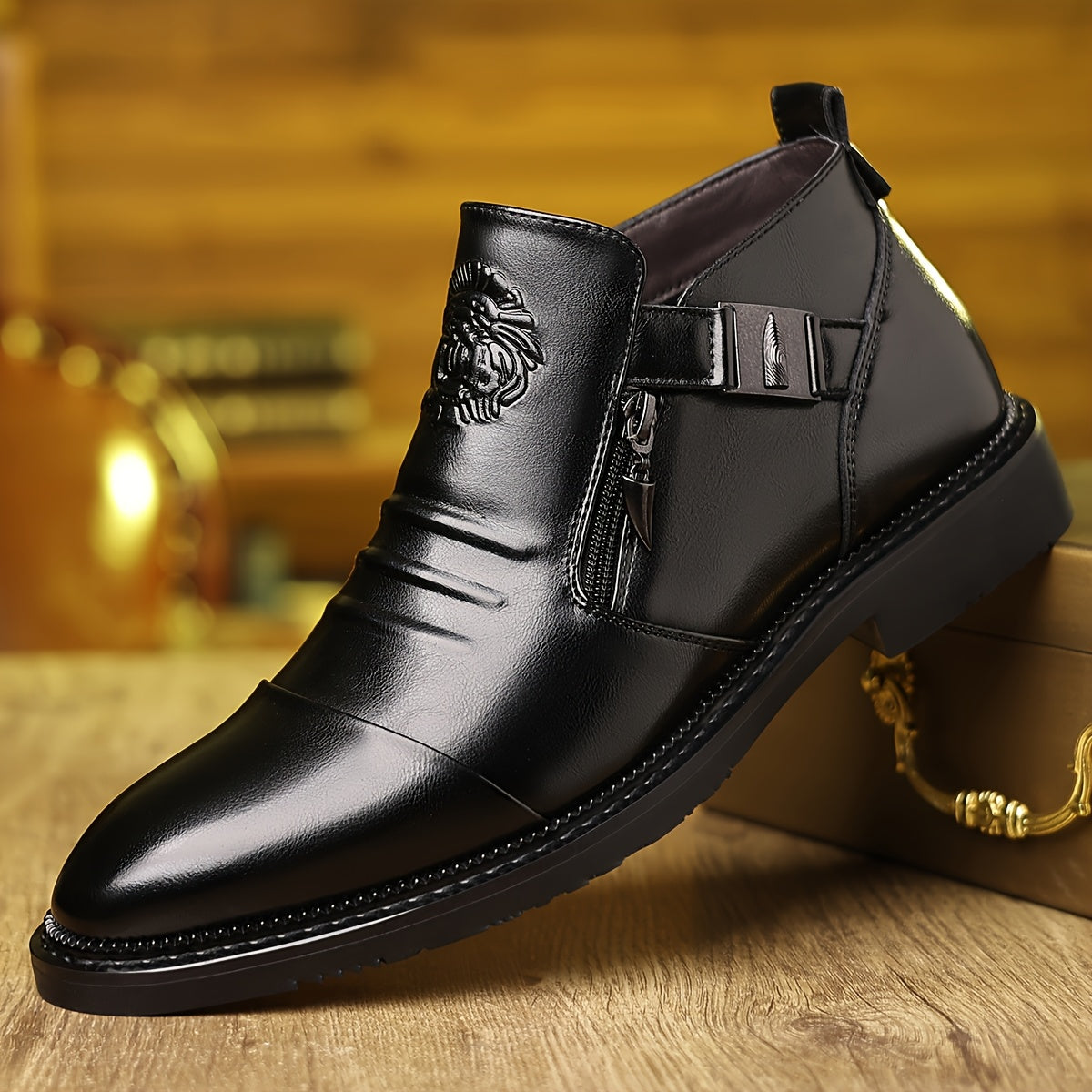 Men's Embossed Leather Ankle Boots – Slip-On Chelsea Boot Casual Dress Style, Black & Brown, Wide Sizes US 8-13.5, Comfortable Non-Slip Sole, Perfect for Work Office Daily Wear