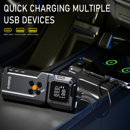 10000A Jump Starter with Air Compressor 160 PSI, Portable Car Battery Jump Starter Pack for Gas & Diesel Engines, USB-C QC 3.0 Fast Charge, Large Display, 3-Mode LED Flashlight, Jumper Cables Included – Giatero Q27