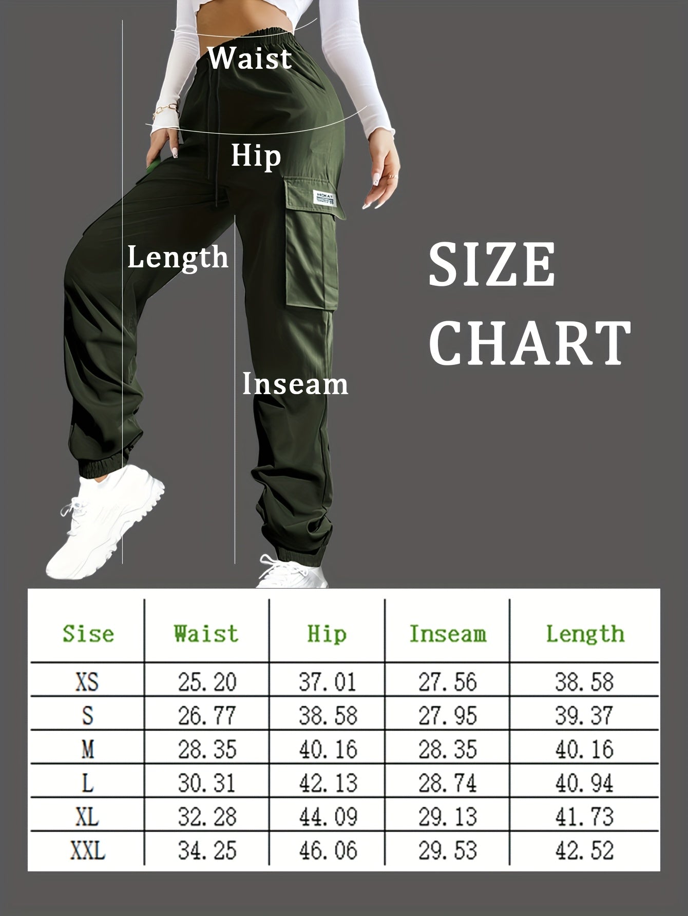 Women's Cargo Pants with Zippered Pockets – Elastic Drawstring Waist Large Pocket Casual Outdoor Trousers Black Grey Green Blue XS-XXL