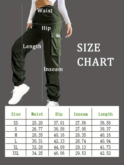 Women's Cargo Pants with Zippered Pockets – Elastic Drawstring Waist Large Pocket Casual Outdoor Trousers Black Grey Green Blue XS-XXL