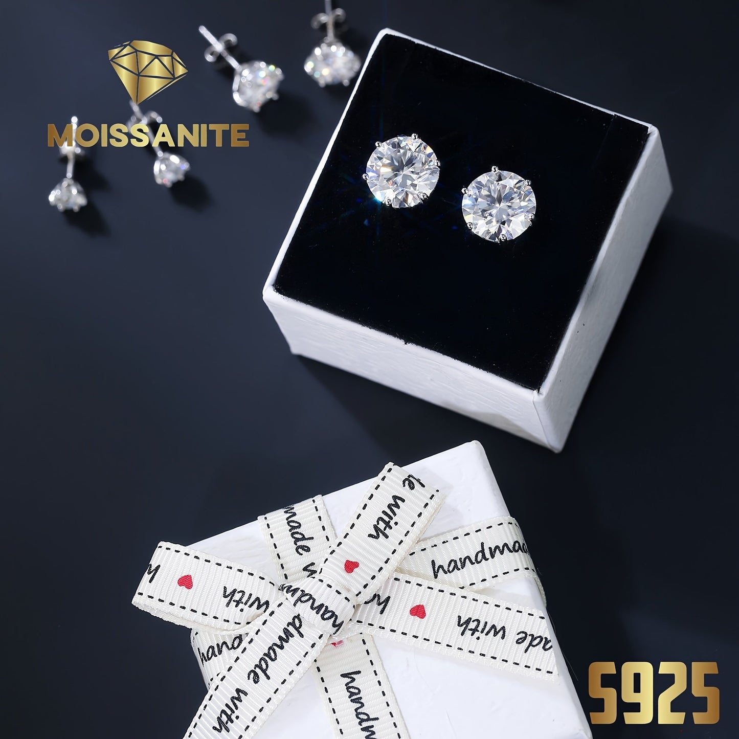 Moissanite Stud Earrings D Color VVS Brilliant Round Cut S925 Sterling Silver – 1CT to 10CT Options, Velvet Pouch & Polishing Cloth Included, Perfect Birthday, Christmas & Valentine’s Day Gift (4.25g)