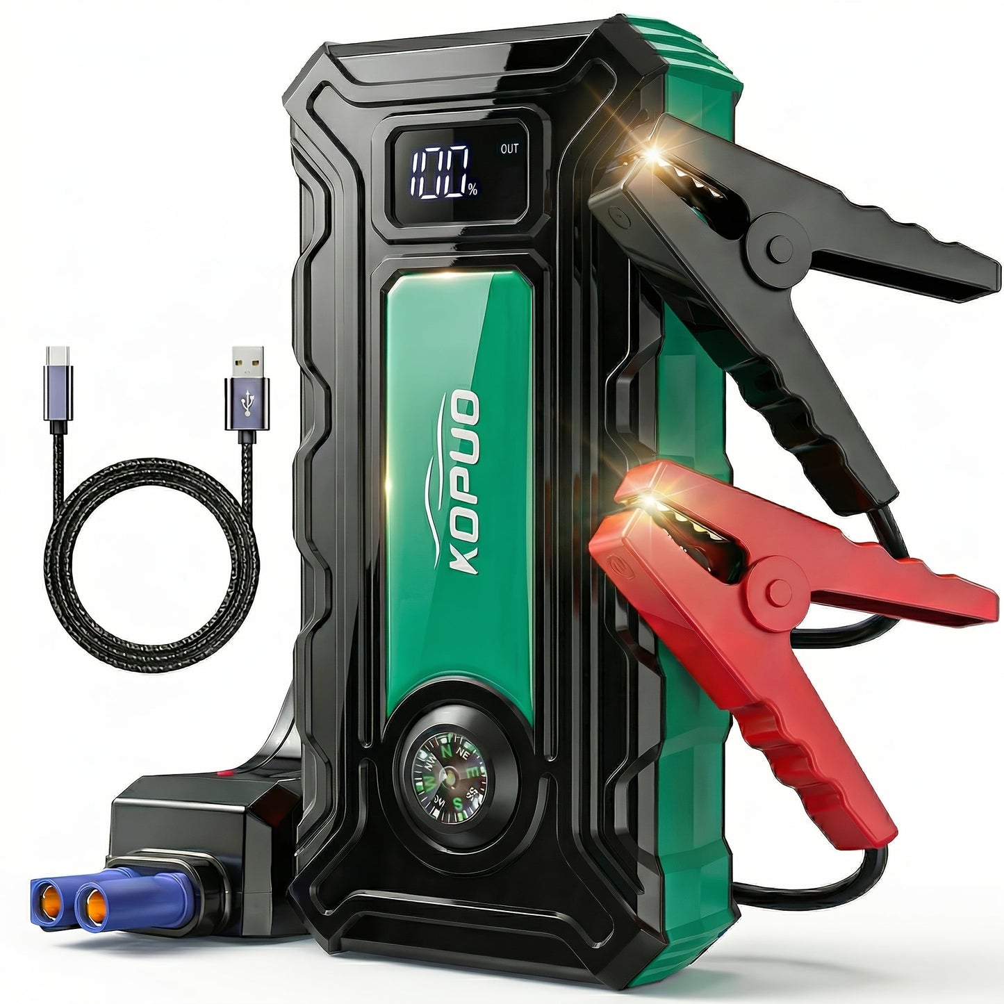 5000A/6000A Portable Car Jump Starter – 12V Battery Booster Pack for Gas & Diesel Vehicles, 65W Fast Charge Power Bank, LED Flashlight & LCD Display, Compact Emergency Jump Box