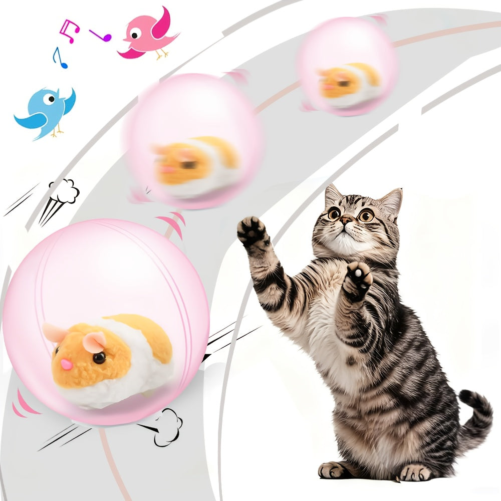 Interactive Cat Toy Ball USB Rechargeable - Motion Activated Auto Rolling Toy for Indoor Cats & Dogs, Engages Bored Adult Pets, Cartoon Design, Small Medium Large Breeds, Blue & Pink