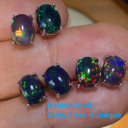 Black Opal Earrings S925 Sterling Silver Genuine Black Opal Inlay October Birthstone Stud Earrings for Women - Elegant Daily Vacation Jewelry Birthday Christmas Gift for Her
