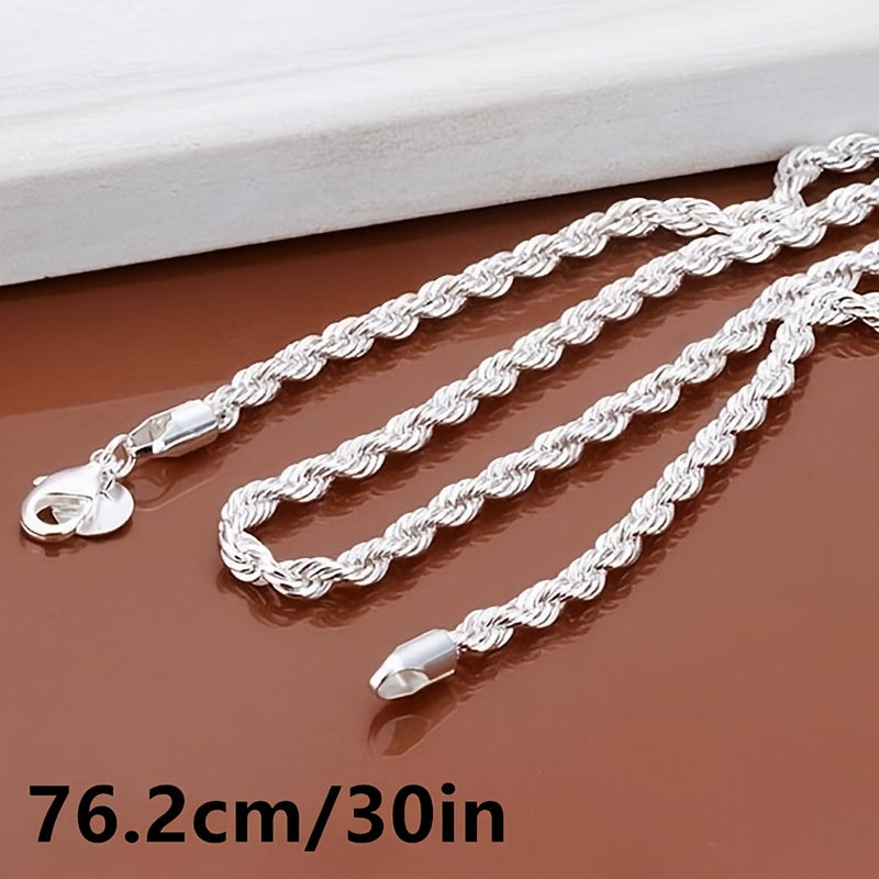 925 Silver Plated Twisted Rope Chain Necklace Unisex Stainless Steel Simple Tribal Style 18-30 Inch - Daily Party Wear All Season Jewelry Gift for Men Women Valentine's Day