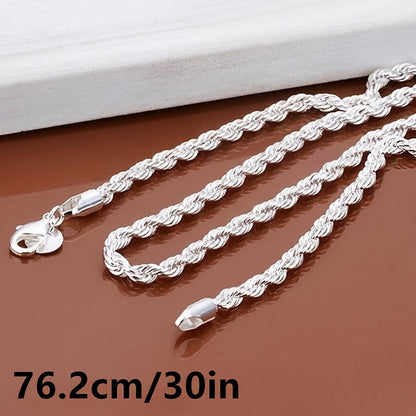 925 Silver Plated Twisted Rope Chain Necklace Unisex Stainless Steel Simple Tribal Style 18-30 Inch - Daily Party Wear All Season Jewelry Gift for Men Women Valentine's Day