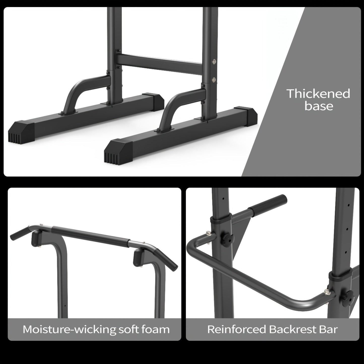 Adjustable Height Power Tower Dip Station – Multi-Function Pull Up Bar, Strength Training Workout Station for Home Gym – Black T055KX, No Backrest & Red T055CDU Models