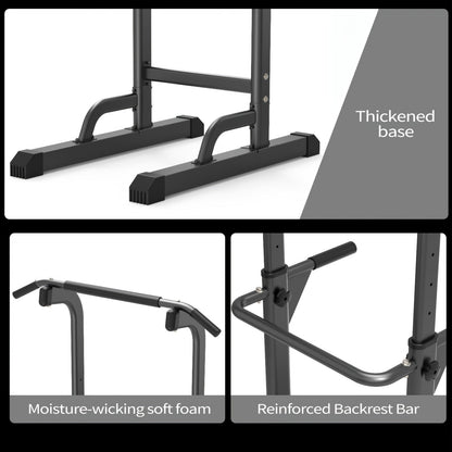 Adjustable Height Power Tower Dip Station – Multi-Function Pull Up Bar, Strength Training Workout Station for Home Gym – Black T055KX, No Backrest & Red T055CDU Models