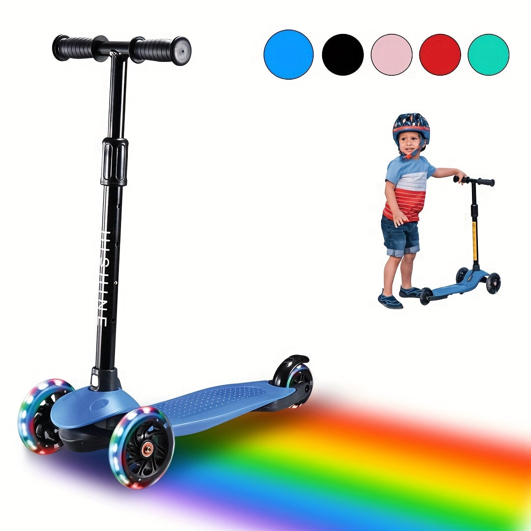 Kids 3-Wheel Scooter with Light Up Wheels – Adjustable Height Lean-to-Steer Toddler Scooter for Ages 2-5, Front Brake & Double Suspension, Pink Blue Black Red