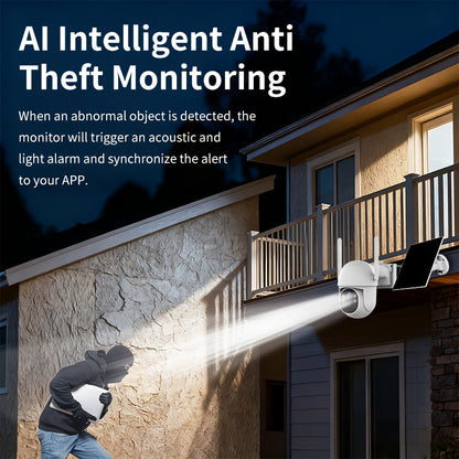 Solar Powered Outdoor Security Camera 2-Pack – IP54 Waterproof Wireless WiFi Cam with AI Human Detection, HD Color Night Vision, Two-Way Audio & Rain-Resistant Design for Home & Yard