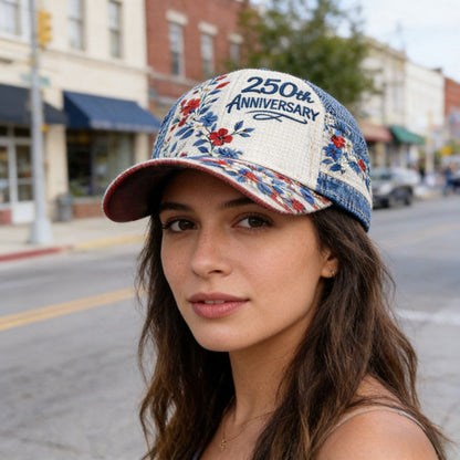 250th Anniversary Patriotic Baseball Cap – Digital Floral Print, Vintage Style Adjustable Dad Hat for Men & Women – Curved Brim Sun Hat for Independence Day & Everyday Wear