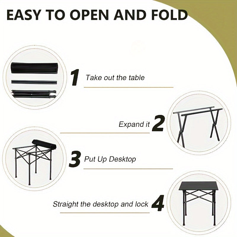 Large Portable Folding Table with Storage Bag - Outdoor Camping Picnic BBQ Garden Table Lightweight Easy Setup for Car Travel Self-Driving Tours