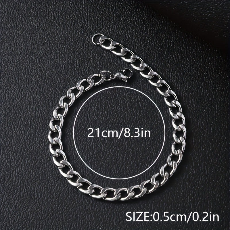 12pcs Men's Hip Hop Stainless Steel Cuban Chain Bracelet Set - Curb Link Wristband for Daily Wear, Party, Festival, Rave & Gift